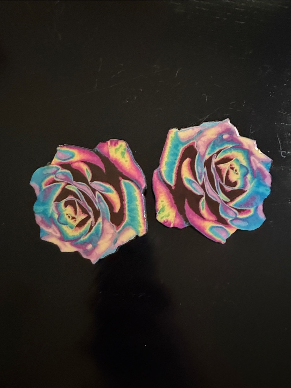 Iridescent Rainbow Rose Earrings - Colorful Floral Studs